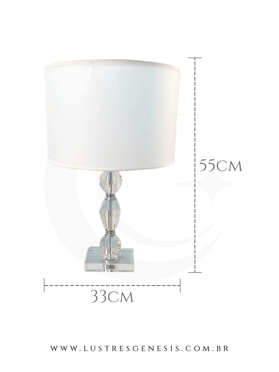 Medidas Abajur de Cristal Cúpula Branca Serif